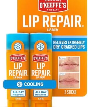 O'Keeffe's Lip Repair Lip Balm with Cooling Relief for Dry, Cracked Lips - Stick (2 Pack) - Moisturizer for Very Dry Lips