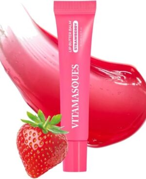 Vitamasques Lip Butter Balm Strawberry, Korean Lip Balm - Peptide Lip Treatment - Lip Balm Hydrating - Light Tinted Lip balm - Made in Korea - 0.33 fl.oz
