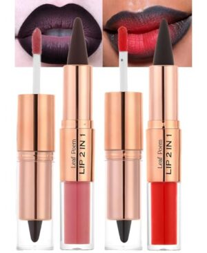 3 Pcs Lip Liner and Gloss Set 2 in 1 Lipstick with Dual-Ended and Smooth Buildable Lip Gloss for Women Lip Combo Makeup (2 Pcs Matte #07#08)