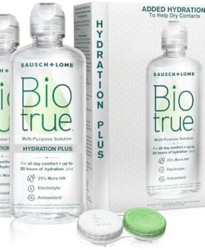 Biotrue Hydration Plus Contact Lens Solution with Lens Case, Multi-Purpose Solution for Soft Lenses, Hydrates with Hyaluronan, Cleans, Clears, and Disinfects for All-Day Comfort, 10 Fl Oz (Pack of 2)