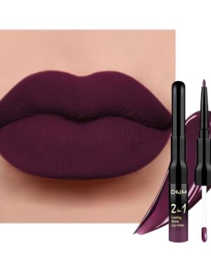 Kaely 2-in-1 Matte Lipstick and Lip Liner, Liquid Lip Stain Makeup for women Long Lasting Waterproof Smudge Proof, labiales matte mate larga duracion listip 24 hours originales, 01 Dark Plum Purple
