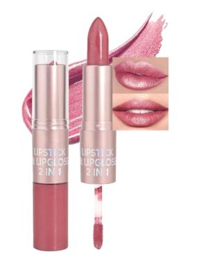Glitter Metallic Lipstick and Lip Gloss Combo,Natural Nude Pink Diamond Shimmer Liquid Metallic Lipsticks for Women,Long Lasting Waterproof Lipgloss Stain Matte to Glitter Non-Stick Lipliner Makeup-05