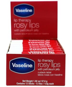 Vaseline Lip Rosy, Fast-Acting Nourishment, Ideal for Chapped, Dry, Cracked, or Damaged Lips, Lip Balm,12 Sticks, 1 Box