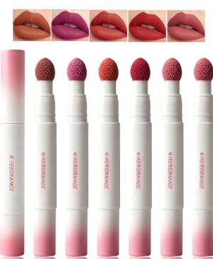 5-Piece Velvet Matte Lipstick Set, Cushion Powder Lip Cream, Waterproof Long-Lasting Formula, Pink Red Purple Brown Shades, Non-Stick Transfer-Resistant Moisturizing Makeup
