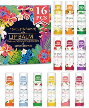 VISRIE 16 Pack Lip Balm, Natural Lip Balm Bulk with Vitamin E and Coconut Oil, Bulk Moisturizing Lip Balms for Dry Lips-16 Flavors