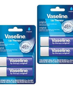 Vaseline Lip Therapy Care Original, Fast-Acting Nourishment, Ideal for Chapped, Dry, Cracked, or Damaged Lips, Lip Balm, 2-Pack of 2, 0.16 Oz Each, 4 Lip Balms