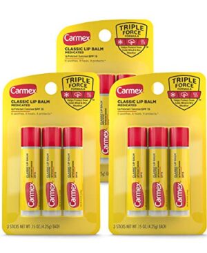 Carmex Classic Medicated Lip Balm Sticks, Lip Moisturizer for Chapped Lips, 9 Count (3 Packs of 3)