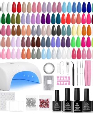 Beetles Gel Nail Polish Kit with U V Light - 80Pcs Color Enchantment 55 Colors Gel Nail Kit with Everything Base Top Coat Beginner Starter at Home Nails Kit Manicure DIY Salon Tools Gifts for Women