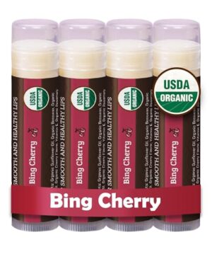 Earth's Daughter USDA Organic Cherry Lip Balm 4-Pack- Cherry Flavor - Beeswax, Coconut Oil, Vitamin E - Best Lip Repair Chapstick for Dry Cracked Lips.