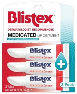 Blistex Medicated Lip Ointment, 0.21 Ounce Tube, Relieves Cold Sores & Helps Heal Dry Chapped Lips, Pain Relief from Lip Sores & Blisters, Healing Ointment, 3 Count(1 Pack)
