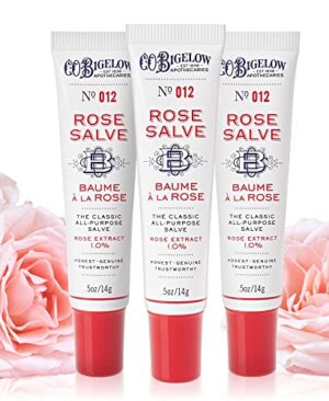 C.O. Bigelow Rose Salve Tubes, Pack of 3 Lip Balm Tubes, All Purpose Salve for Lips, Cuticles, Hands & Dry Skin, Lip Balm Set, 0.5 oz