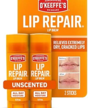 O'Keeffe's Lip Repair Unscented Lip Balm for Dry, Cracked Lips - Stick (Twin Pack) - Moisturizer for Very Dry Lips