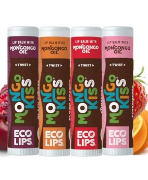 Eco Lips Mongo Kiss Organic Lip Balm 4 Pack Blood Orange, Yumberry, Strawberry Lavender, Black Cherry - 100 Percent USDA Organic - Soothe, Moisturize Dry