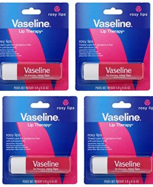 Vaseline Lip Therapy Care Rosy, Fast-Acting Nourishment, Ideal for Chapped, Dry, Cracked, or Damaged Lips, Lip Balm, 4-Pack, 0.16 Oz Each