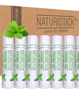 Naturistick Natural Beeswax Lip Balm 7-Pack | Peppermint | Standard 0.15 oz Tubes