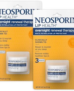 Neosporin Lip Health Overnight Renewal Therapy White Petrolatum Protectant and Moisturizer to Nourish & Repair Dryness, Helps Relieve, Prevent, Hydrate, & Protect, 0.27 oz, 2 Pack