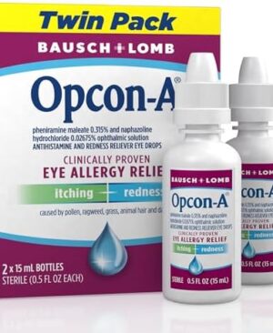 Opcon-A Allergy Eye Drops, Antihistamine and Redness Relief for Itchy, Red Eyes, Soothes Irritation from Pollen, Ragweed, Grass, Animal Hair and Dander Clinically Proven Formula, 0.5 Fl Oz (Pack of 2)
