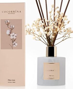 Cocorrína Reed Diffuser Set, Clean Linen 6.7 fl oz Scented Diffuser with Sticks Home Fragrance Reed Diffuser for Bathroom Shelf Décor